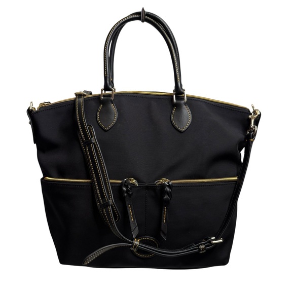 Dooney & Bourke Handbags - DOONEY & BOURKE BLACK NYLON LARGE PICKET SATCHEL ZIPPERS CANVAS XL PURSE NWOT